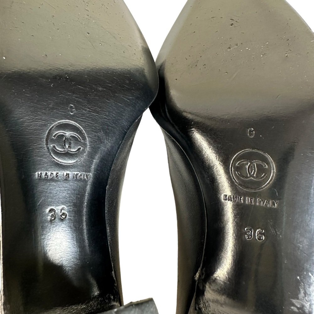 CHANEL Pump Size US 5.5 EU 36 Black Leather Block Mid Heel Closed Toe Made Italy - Picture 11 of 16